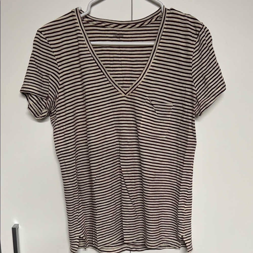 Madewell Ted and Cream Striped Fitted V-Neck Tee